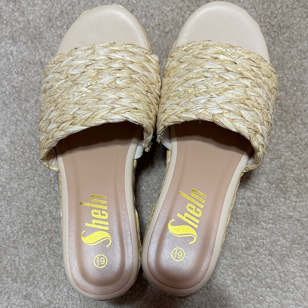SHEIN Women's Beige Woven Espadrille Slides